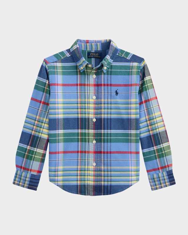Boy's Plaid Brushed Cotton Oxford Shirt, Size 2-7